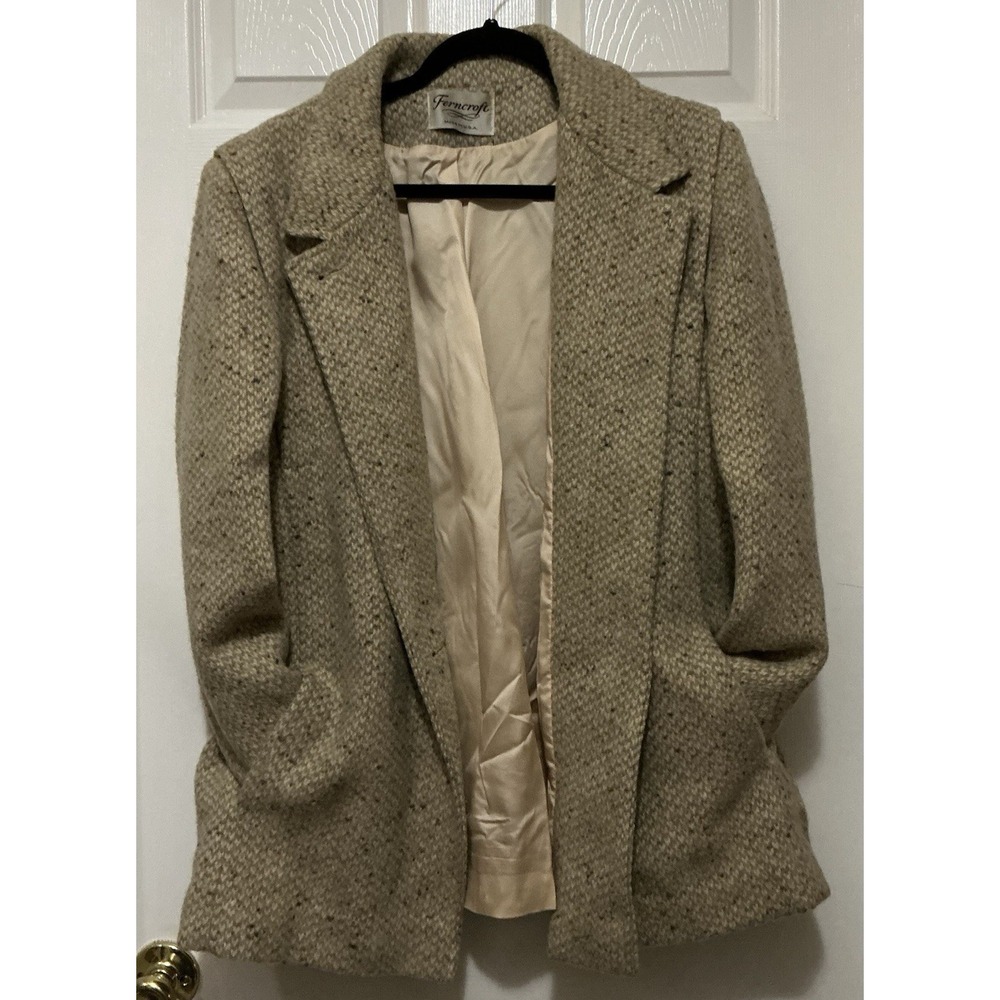 Ferncroft Women's Wool  Tan Tweed Jacket Coat VINTAGE‎ Union Made Size 13/14